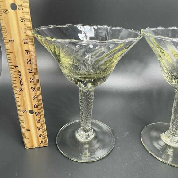 Vintage Venetian Barware Glasses Clear Optic Italian Glass Martini Cups Set 2 - Picture 4 of 13